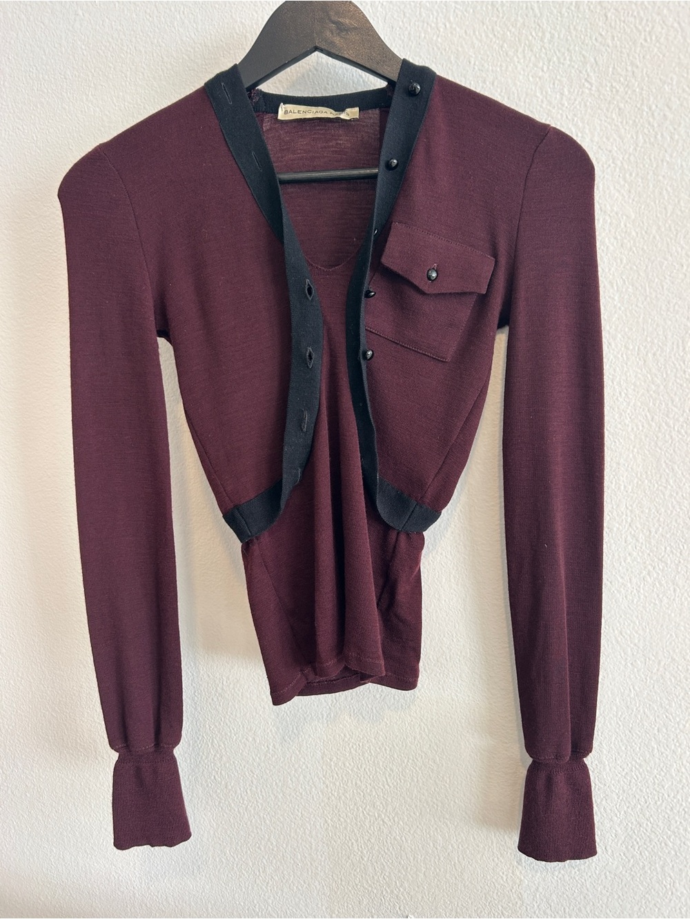 Balenciaga Burgundy and Black Cropped Cardigan